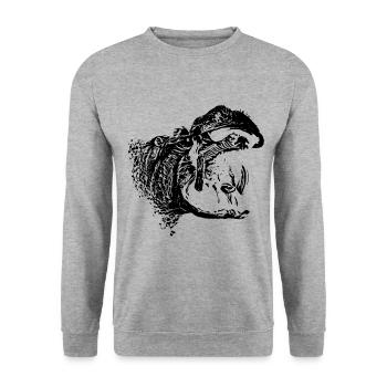 Nilpferd - Unisex Pullover - Weißgrau meliert - Vorne - Alina (178cm) & Michal (187cm)