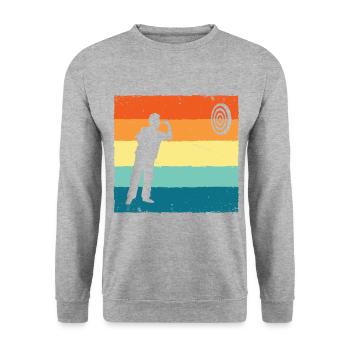 Retro Graphic Dart Player Darts Dartboard Bullseye - Unisex Sweatshirt - salt & pepper - Front - Alina (178cm) & Michal (187cm)