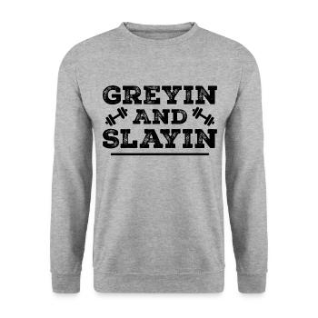Greyin And Slayin - Funny Workout Gym - Sweat-shirt Unisexe - gris chiné - Devant - Alina (178cm) & Michal (187cm)