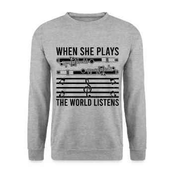 Joueur de hautbois Hautbois Basoonist Marching Band Instrumen - Sweat-shirt Unisexe - gris chiné - Devant - Alina (178cm) & Michal (187cm)