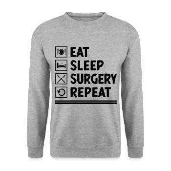 Essen Schlafchirurgie Wiederholen Sie Chirurg Chirurgische Chirurgie - Unisex Pullover - Weißgrau meliert - Vorne - Alina (178cm) & Michal (187cm)