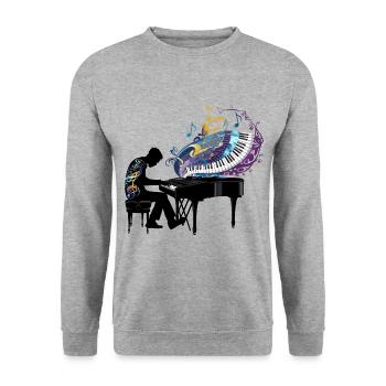 Klavier Klavierspielen Klavierspieler Kunst - Unisex Pullover - Weißgrau meliert - Vorne - Alina (178cm) & Michal (187cm)