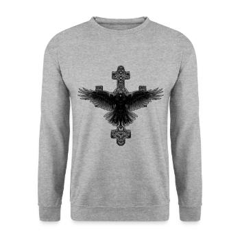 Mystical Halloween Cross Raven Crosses Crow - Unisex Sweatshirt - salt & pepper - Front - Alina (178cm) & Michal (187cm)