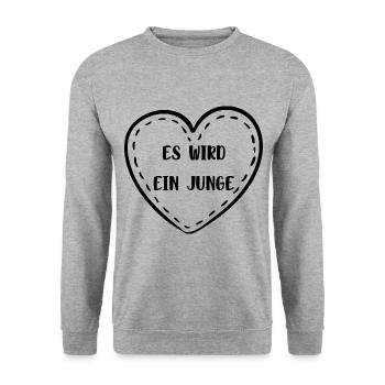 Es wird ein Junge! - Unisex Pullover - Weißgrau meliert - Vorne - Alina (178cm) & Michal (187cm)