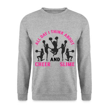 All Day i Think About Cheer And Slime Cheerleading - Unisex Pullover - Weißgrau meliert - Vorne - Alina (178cm) & Michal (187cm)