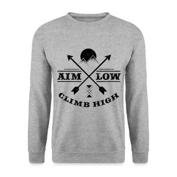 Aim Low Climb High Boulderin Climbing Mountaineer - Unisex Pullover - Weißgrau meliert - Vorne - Alina (178cm) & Michal (187cm)