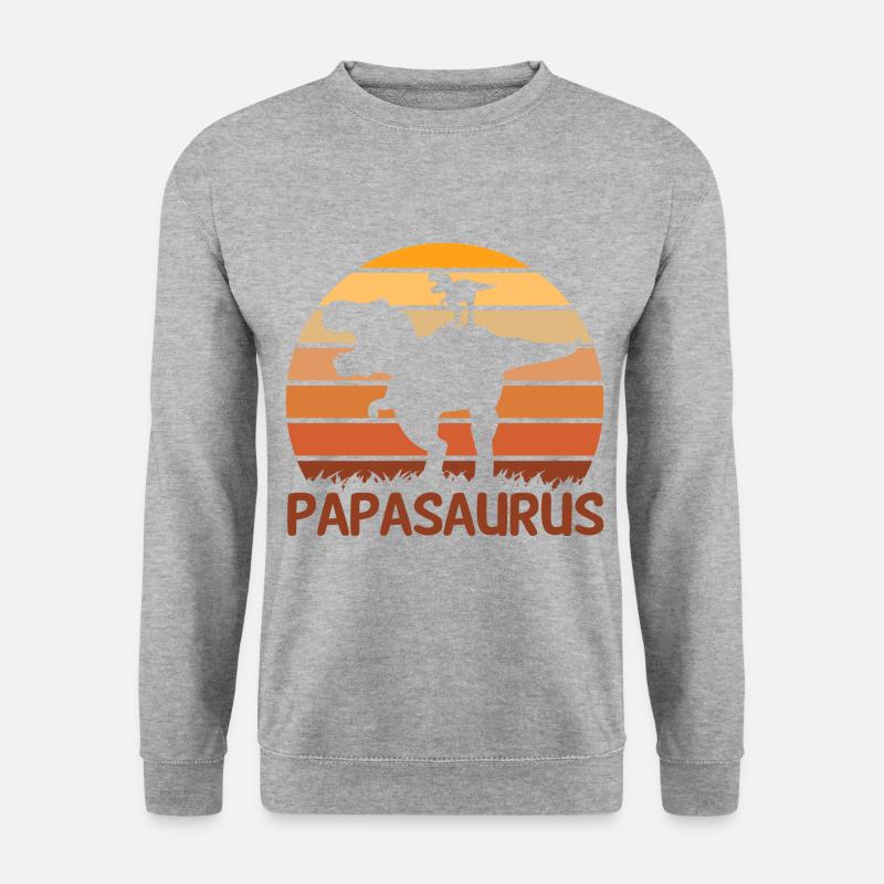 Papa Vater Dino Dinosaurier Papasaurus - Unisex Pullover - Weißgrau meliert