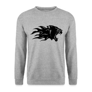panthere noir profil flamme 3 - Sweat-shirt Unisexe - gris chiné - Devant - Alina (178cm) & Michal (187cm)