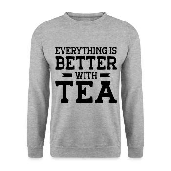 Everything Is Better With Tea Tea Lover Tea Drinke - Unisex Pullover - Weißgrau meliert - Vorne - Alina (178cm) & Michal (187cm)