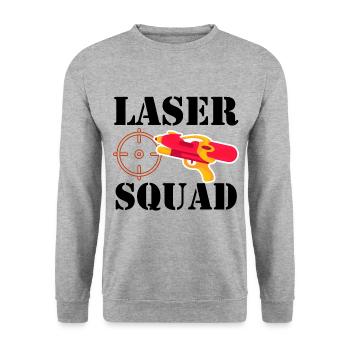 Squad Graphic Lasertag Player Lasertag Phaser Lase - Unisex Pullover - Weißgrau meliert - Vorne - Alina (178cm) & Michal (187cm)