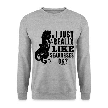 Ich mag Seepferdchen Fische Aquaristik - Unisex Pullover - Weißgrau meliert - Vorne - Alina (178cm) & Michal (187cm)