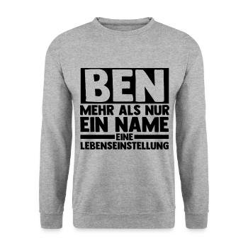 Vorname Ben - Unisex Pullover - Weißgrau meliert - Vorne - Alina (178cm) & Michal (187cm)