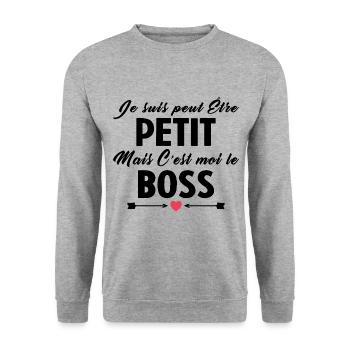 C'est Moi Le Boss Cadeau Bébé Garçon Humour - Sweat-shirt Unisexe - gris chiné - Devant - Alina (178cm) & Michal (187cm)