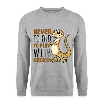 Never to old to play with Gecko - Unisex Pullover - Weißgrau meliert - Vorne - Alina (178cm) & Michal (187cm)