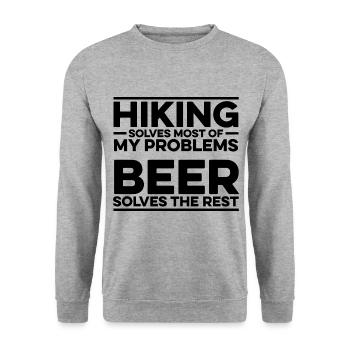 Hiking Solves Most Of My Problems Beer Solves The - Unisex Pullover - Weißgrau meliert - Vorne - Alina (178cm) & Michal (187cm)