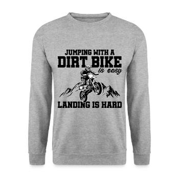 Jumping With A Dirt Bike Is Easy Landing Is Hard M - Unisex Pullover - Weißgrau meliert - Vorne - Alina (178cm) & Michal (187cm)