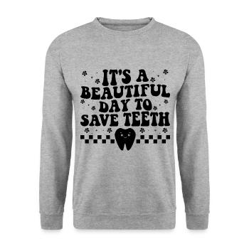 Es ist ein schöner Tag, um Zähne zu retten Zahnarzt Dental - Unisex Pullover - Weißgrau meliert - Vorne - Alina (178cm) & Michal (187cm)