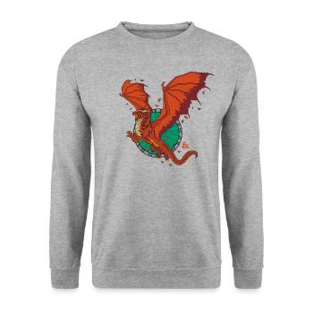 Dungeons & Dragons DND Roter Drache - Unisex Pullover - Weißgrau meliert - Vorne - Alina (178cm) & Michal (187cm)