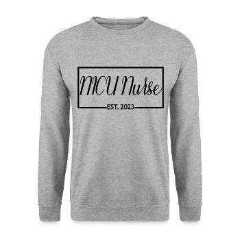 NICU Nurse Est. 2023 Infirmière en soins intensifs néonataux - Sweat-shirt Unisexe - gris chiné - Devant - Alina (178cm) & Michal (187cm)