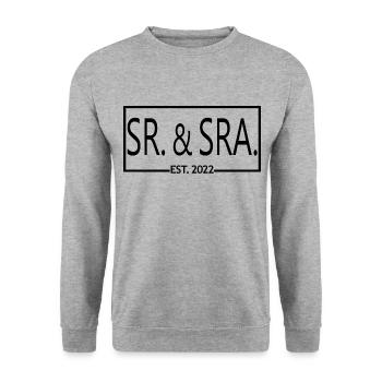 Sr. & Sra. Est. 2022 - Hochzeitsgeschenk für Männer & Frauen - Unisex Pullover - Weißgrau meliert - Vorne - Alina (178cm) & Michal (187cm)