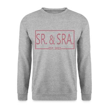 Sr. & Sra. Est. 2022 - Hochzeitsgeschenk für Männer & Frauen - Unisex Pullover - Weißgrau meliert - Vorne - Alina (178cm) & Michal (187cm)