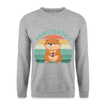 Hamsterzeit Grafik Hamsterbesitzer Tierliebhaber H - Unisex Pullover - Weißgrau meliert - Vorne - Alina (178cm) & Michal (187cm)