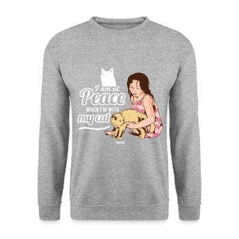 Katzenmama - Unisex Pullover - Weißgrau meliert - Vorne - Alina (178cm) & Michal (187cm)