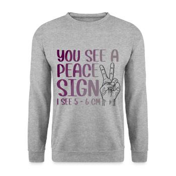 You See a peace sign 1 see 5 - 6 cm - Unisex Pullover - Weißgrau meliert - Vorne - Alina (178cm) & Michal (187cm)