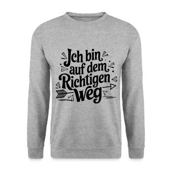 Ich bin auf dem richtigen Weg für einen - Unisex Pullover - Weißgrau meliert - Vorne - Alina (178cm) & Michal (187cm)