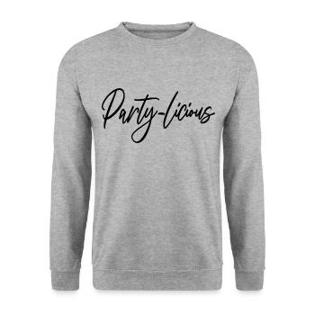 Party-Licious Funny Birthday Party Geschenk Männer Frauen - Unisex Pullover - Weißgrau meliert - Vorne - Alina (178cm) & Michal (187cm)