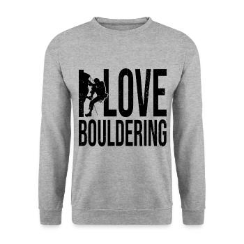 I Love Bouldering Rock Boulder Rock Climber Climbi - Unisex Pullover - Weißgrau meliert - Vorne - Alina (178cm) & Michal (187cm)