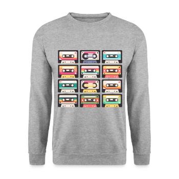 80er 90er Jahre Kassette Mixtape Retro Lustig - Unisex Pullover - Weißgrau meliert - Vorne - Alina (178cm) & Michal (187cm)