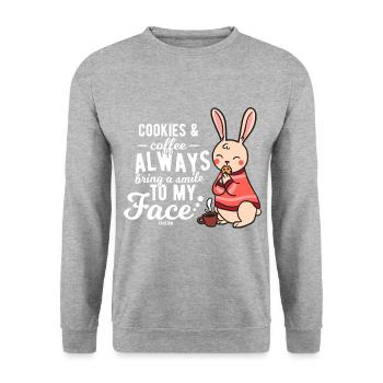 Cookies And Coffee Hase - Unisex Pullover - Weißgrau meliert - Vorne - Alina (178cm) & Michal (187cm)