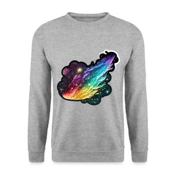 Regenbogen-Komet: Ein farbenfrohes Design-Erlebnis - Unisex Pullover - Weißgrau meliert - Vorne - Alina (178cm) & Michal (187cm)