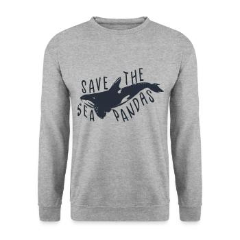Save The Sea Pandas Retro Rescue Killer Whale Orca - Unisex Sweatshirt - salt & pepper - Front - Alina (178cm) & Michal (187cm)