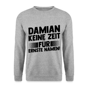Vorname Damian - Unisex Pullover - Weißgrau meliert - Vorne - Alina (178cm) & Michal (187cm)