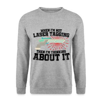 When I'm Not Laser Tagging Then I'm Thinking About - Unisex Pullover - Weißgrau meliert - Vorne - Alina (178cm) & Michal (187cm)