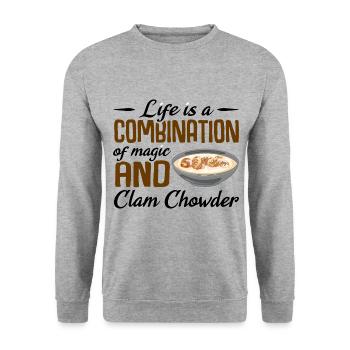 Life is a combination of magic and Clam Chowder - Unisex Pullover - Weißgrau meliert - Vorne - Alina (178cm) & Michal (187cm)