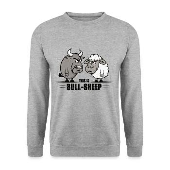 This is Bull-Sheep – Funny Pun Design - Unisex Sweatshirt - salt & pepper - Front - Alina (178cm) & Michal (187cm)