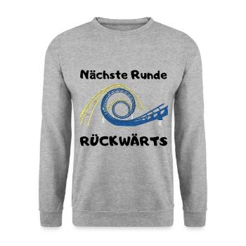 Nächste Runde rückwärts - Unisex Pullover - Weißgrau meliert - Vorne - Alina (178cm) & Michal (187cm)
