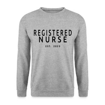 Registered Nurse Est. 2023 Graduated Nursing Gift - Unisex Sweatshirt - salt & pepper - Front - Alina (178cm) & Michal (187cm)