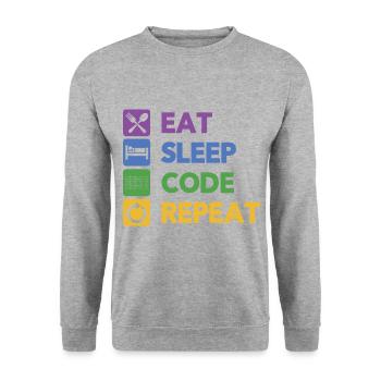 Eat Sleep Code Repeat Coder Programmer Software De - Unisex Pullover - Weißgrau meliert - Vorne - Alina (178cm) & Michal (187cm)