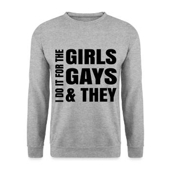 Do It For The Girls Gays And Theys Lesbian Gender - Unisex Pullover - Weißgrau meliert - Vorne - Alina (178cm) & Michal (187cm)