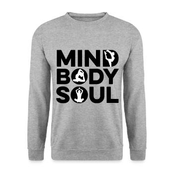Mind Body Soul Meditate Spirituality Relaxation Me - Unisex Pullover - Weißgrau meliert - Vorne - Alina (178cm) & Michal (187cm)