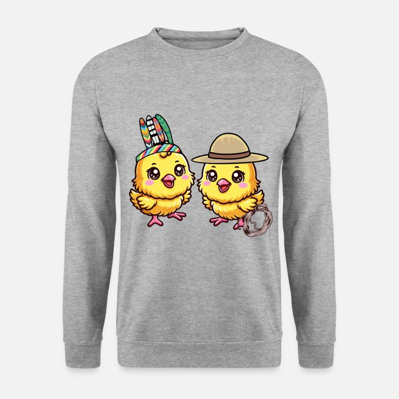 Wilder Westen Western Küken Hühner Huhn - Unisex Pullover - Weißgrau meliert