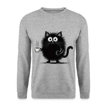 Black Cat with Coffee Shirt - Unisex Sweatshirt - salt & pepper - Front - Alina (178cm) & Michal (187cm)