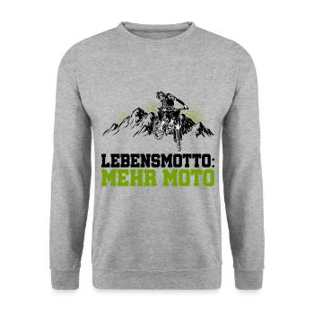 Lebensmotto Mehr Moto Enduro Motocross Motorrad Bi - Unisex Pullover - Weißgrau meliert - Vorne - Alina (178cm) & Michal (187cm)