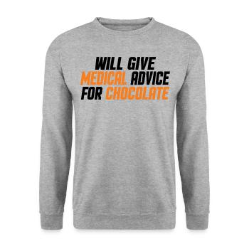 Drôle de fournisseur de santé Médecin Infirmière Amateur de chocolat - Sweat-shirt Unisexe - gris chiné - Devant - Alina (178cm) & Michal (187cm)