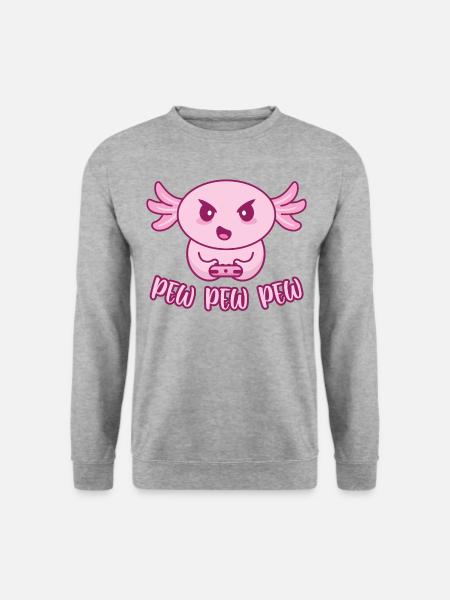 Axolotl gamer Zocker gaming zocken pew pew pew - Unisex Pullover - Weißgrau meliert