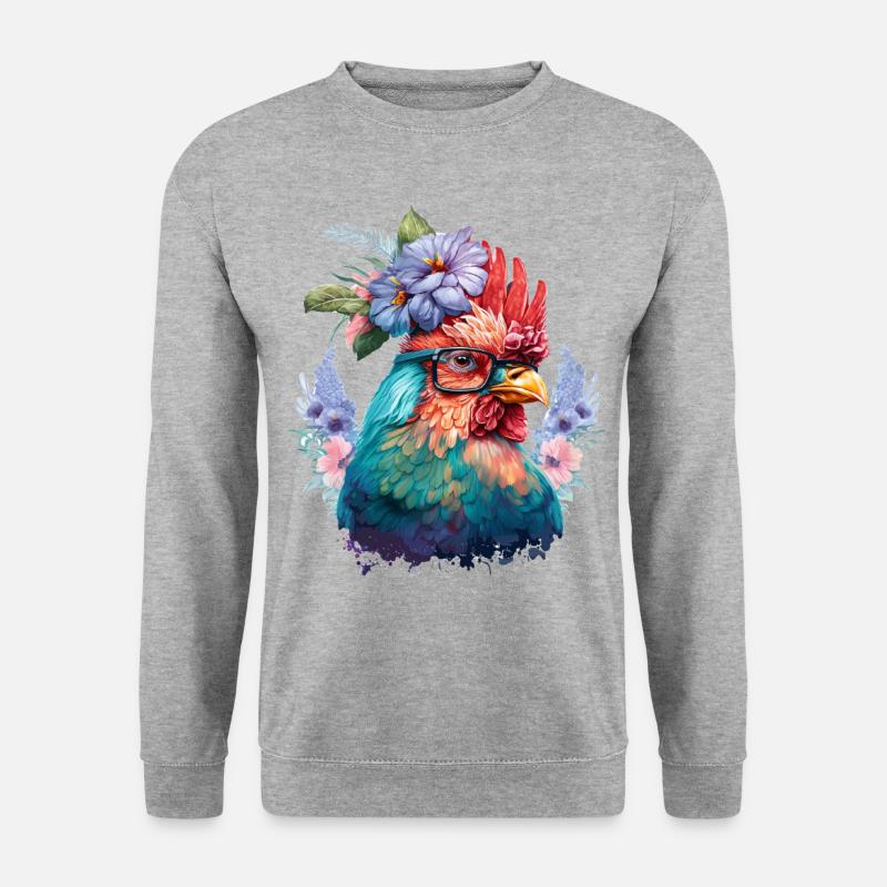 Lustiger Hahn - Unisex Pullover - Weißgrau meliert